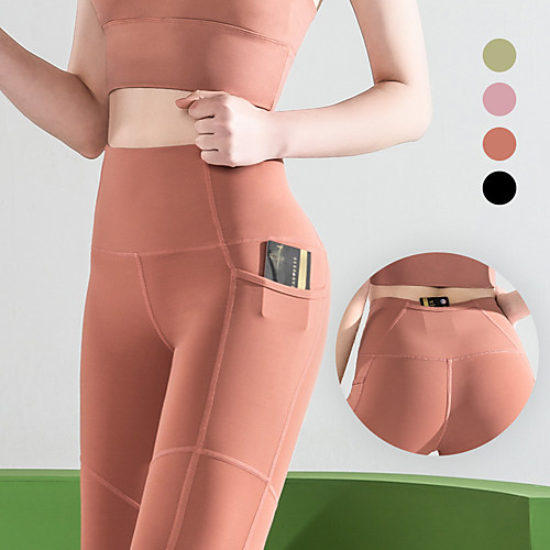 

Women's High Waist Running Tights Yoga Pants Winter Pocket Solid Color Purple Pink Green Black Elastane Fitness Gym Workout Leggings Sport Activewear Breathable Moisture Wicking Soft Butt Lift Tummy