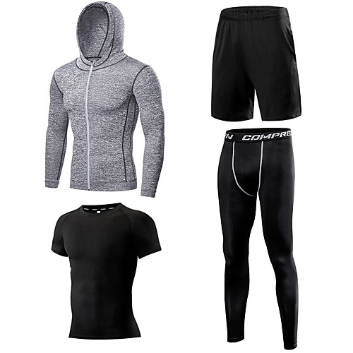 

Men's Patchwork Elastane Activewear Set Workout Outfits Compression Suit 4pcs Running Active Training Fitness Thermal / Warm Breathable Quick Dry Sportswear Athletic Clothing Set Long Sleeve