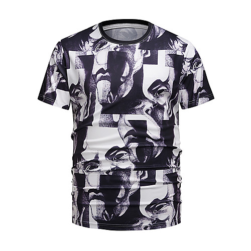 

Men's 3D Check Black & White Print T-shirt Basic Daily Weekend Round Neck White / Portrait