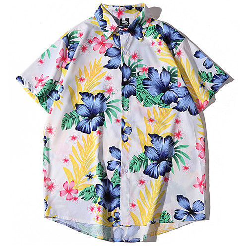 

Men's Daily Basic Shirt - Geometric Tropical Leaf, Print White