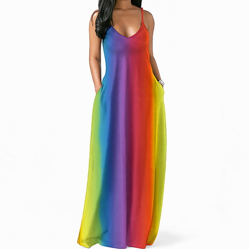 

Women's Maxi Sheath Dress - Sleeveless Rainbow Summer Strap Casual 2020 Rainbow S M L XL XXL XXXL