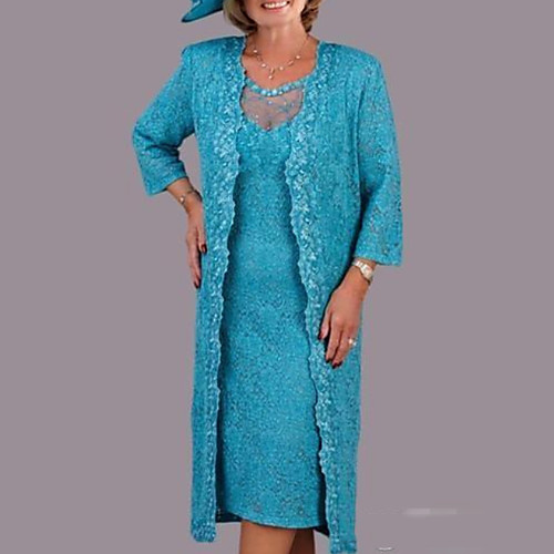 

Sheath / Column Illusion Neck Knee Length Lace Short Sleeve Vintage Mother of the Bride Dress with Lace Mother's Day 2020
