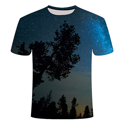 

Men's Daily Going out Basic T-shirt - Galaxy / 3D / Scenery Print Royal Blue
