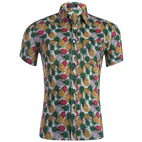 

Men's Fruit Pineapple Print Shirt - Cotton Basic Tropical Daily Weekend White / Green / Short Sleeve