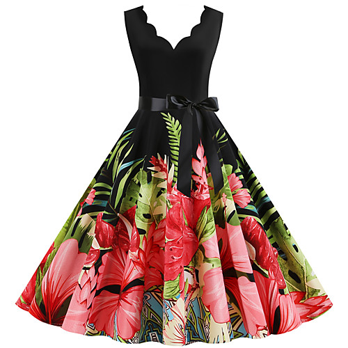 

Women's Black Dress Street chic Party Daily A Line Print Patchwork Print S M