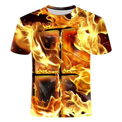 

Men's Daily Going out Basic T-shirt - 3D / Flame Print Orange