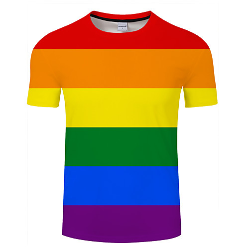 

Men's Daily Going out Exaggerated T-shirt - Striped / Color Block / 3D Print Rainbow