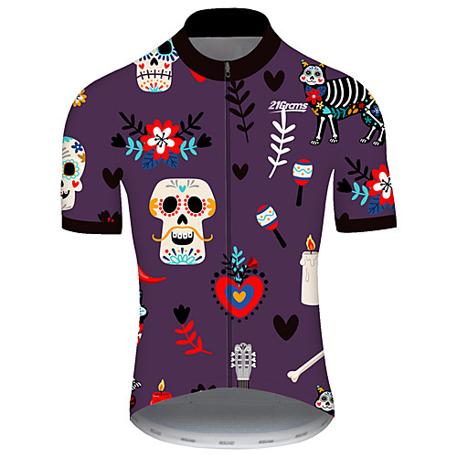 

21Grams Men's Short Sleeve Cycling Jersey Violet Leaf Skull Floral Botanical Bike Jersey Top Mountain Bike MTB Road Bike Cycling UV Resistant Breathable Quick Dry Sports Clothing Apparel / Stretchy