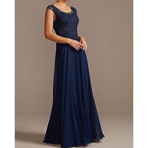 

A-Line Jewel Neck Floor Length Chiffon / Lace Sleeveless Elegant Mother of the Bride Dress with Lace / Pleats / Appliques Mother's Day 2020