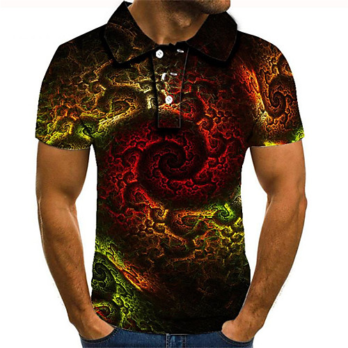 

Men's Plus Size Color Block 3D Polo Street chic Exaggerated Daily Going out Shirt Collar Rainbow / Short Sleeve