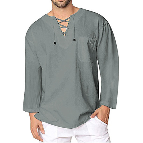 

Men's Daily Going out Street chic / Punk & Gothic Shirt - Solid Colored Criss Cross / Lace up / Print Army Green