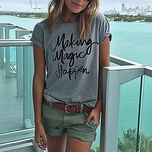 

Women's Going out Weekend Basic T-shirt - Solid Colored / Letter Print Gray