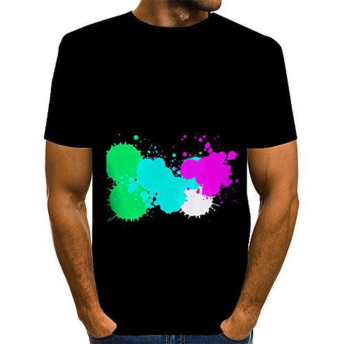 

Men's Daily Weekend Basic / Exaggerated T-shirt - Color Block / Rainbow / Abstract Print Black