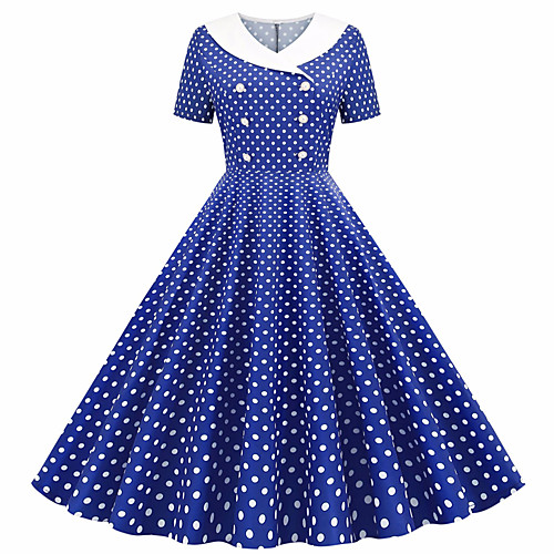 

Women's Blushing Pink Red Dress Active Cute Party Daily Swing Polka Dot Patchwork Print S M