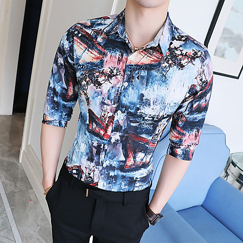 

Men's Daily Going out Basic / Elegant Shirt - Color Block / 3D Fuchsia