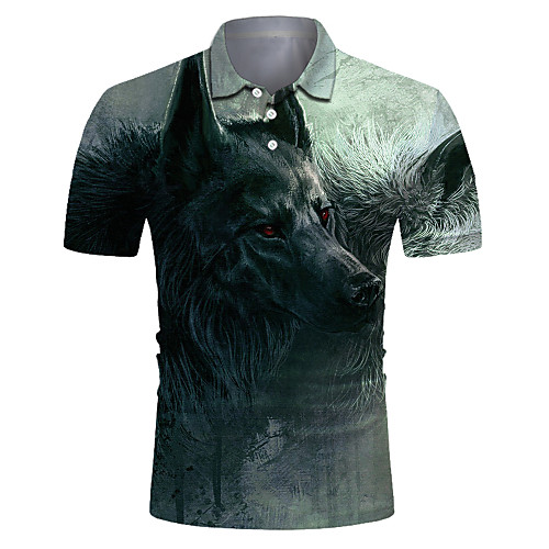 

Men's Club Weekend Rock / Exaggerated Polo - Color Block / 3D / Animal Wolf, Print Light Green