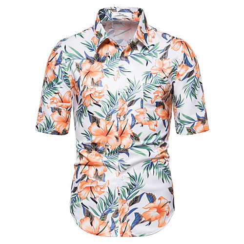 

Men's Geometric Scenery Print Slim Shirt Basic Holiday Classic Collar White / Short Sleeve