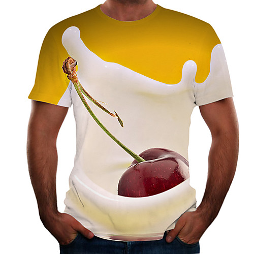 

Men's Daily Sports Basic / Street chic T-shirt - Color Block / 3D / Fruit Print Rainbow