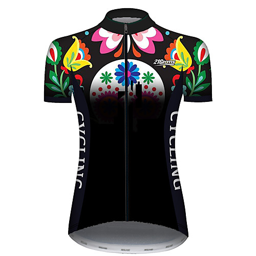 

21Grams Women's Short Sleeve Cycling Jersey Black / Green Bike Jersey Top Mountain Bike MTB Road Bike Cycling UV Resistant Breathable Quick Dry Sports Clothing Apparel / Stretchy