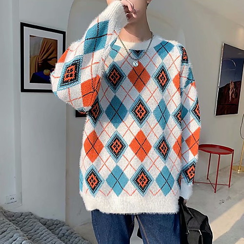 

Men's Color Block Long Sleeve Pullover Sweater Jumper, Round Neck Blue US34 / UK34 / EU42 / US36 / UK36 / EU44 / US38 / UK38 / EU46
