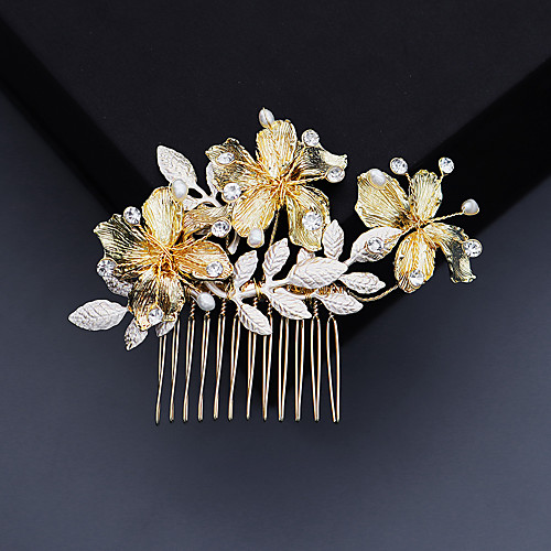

Women's Hair Combs For Wedding Anniversary Gift Formal Pearl Rhinestone Alloy Golden 1pc