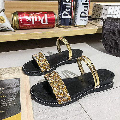 

Women's Sandals 2020 Flat Heel Open Toe PU Casual / Minimalism Spring & Fall / Spring & Summer Gold / Silver / Black