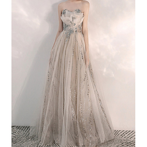 

A-Line Strapless Floor Length Chiffon Bridesmaid Dress with Tier
