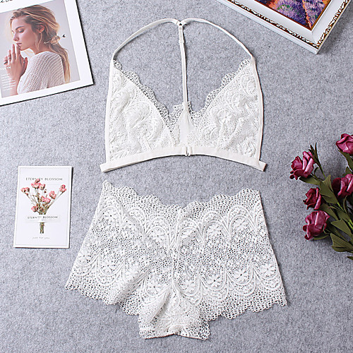 

Women's Lace Suits Nightwear Solid Colored White Black One-Size