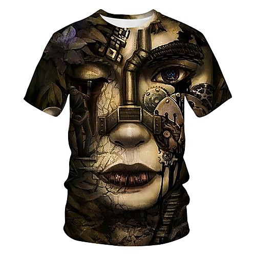 

Men's Color Block 3D Print T-shirt Street chic Exaggerated Going out Club Round Neck Gray / Short Sleeve / Portrait