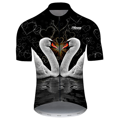 

21Grams Men's Short Sleeve Cycling Jersey 100% Polyester Black / White Heart Animal Swan Bike Jersey Top Mountain Bike MTB Road Bike Cycling UV Resistant Breathable Quick Dry Sports Clothing Apparel