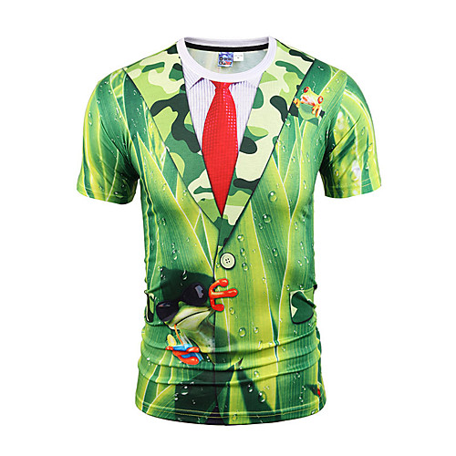 

Men's Daily Going out Basic / Street chic T-shirt - Geometric Print Green