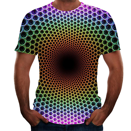 

Men's Daily Basic T-shirt - Color Block / 3D Print Rainbow