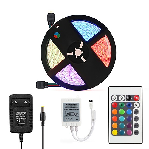 

LED Strip Light 5M/16.4ft 5050 RGB 300leds Not Waterproof 10mm Strips Lighting Flexible Color Changing with 24 Key IR Remote Ideal for Home Kitchen Christmas TV Back Lights DC 12V