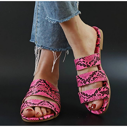 

Women's Slippers & Flip-Flops Flat Heel Open Toe PU Summer Fuchsia / Green / Black