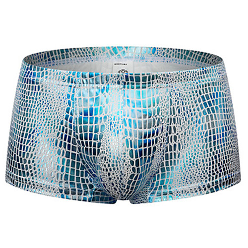 

Men's Print Boxers Underwear - Normal Low Waist Light Blue Gold Silver S M L