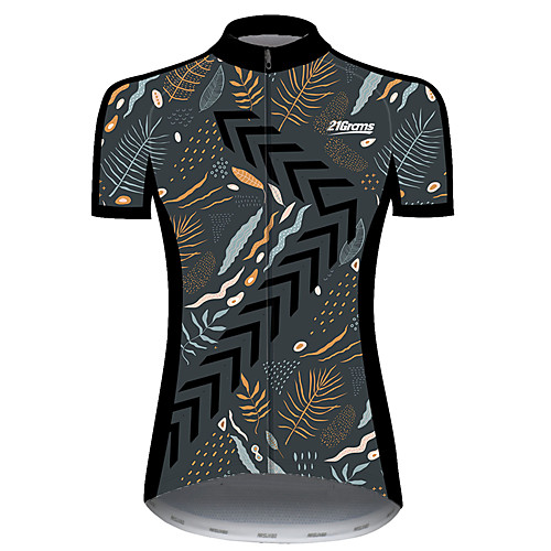 

21Grams Women's Short Sleeve Cycling Jersey Black / Orange Floral Botanical Bike Jersey Top Mountain Bike MTB Road Bike Cycling UV Resistant Breathable Quick Dry Sports Clothing Apparel / Stretchy