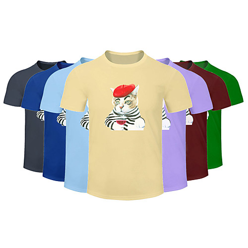 

Men's Women's Cotton Running T-Shirt Workout Shirt Round Neck Running Active Training Jogging Breathable Quick Dry Moisture Wicking Sportswear Cat Plus Size Tee / T-shirt Top Short Sleeve Activewear