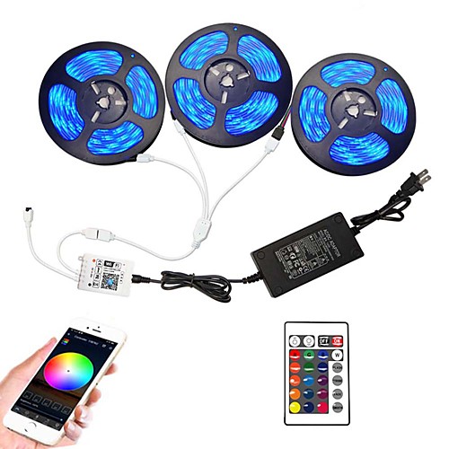 

3x5M Flexible LED Light Strips / RGB Strip Lights / Smart Lights 450 LEDs SMD5050 10mm 1 X 12V 5A Power Supply / WiFi Controller 1 set RGB Christmas / New Year's APP Control / Cuttable / Party