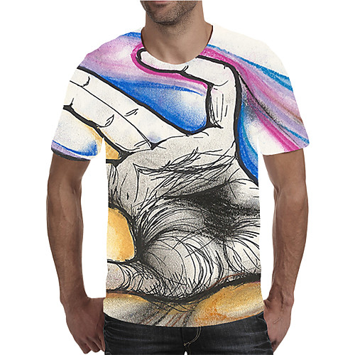 

Men's Daily Going out Street chic / Exaggerated T-shirt - Geometric / 3D / Graphic Pleated / Print Rainbow