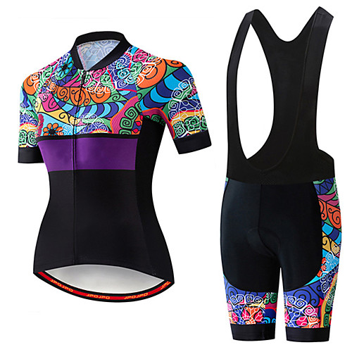 

21Grams Women's Short Sleeve Cycling Jersey with Bib Shorts Black / Blue Patchwork Floral Botanical Bike Clothing Suit Breathable 3D Pad Quick Dry Ultraviolet Resistant Sweat-wicking Sports Patchwork