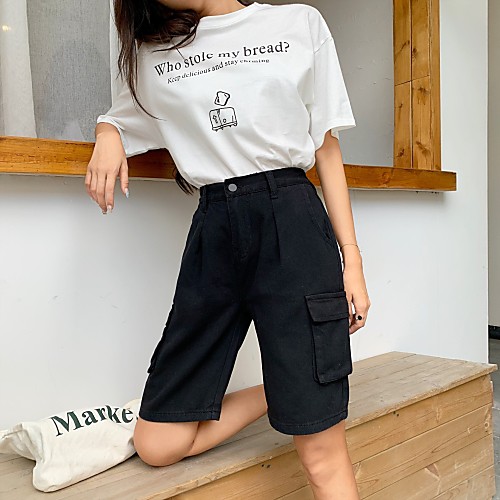 

Women's Street chic Shorts Pants - Solid Colored Black Beige S M L