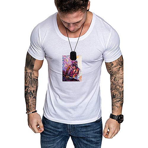

Men's Daily Sports Business / Basic T-shirt - Rainbow / Portrait Black & White, Print Yellow