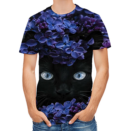 

Men's Daily Club Rock / Street chic T-shirt - Color Block / 3D / Animal Cat / Fantastic Beasts, Print Royal Blue