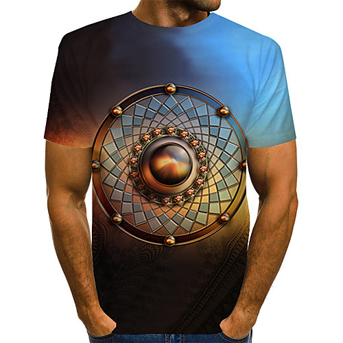 

Men's Daily Holiday Street chic / Exaggerated T-shirt - Color Block / 3D / Abstract Print Rainbow