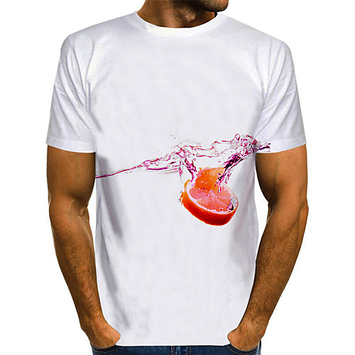 

Men's Daily Going out Basic / Street chic T-shirt - 3D / Solid Colored / Fruit Print White