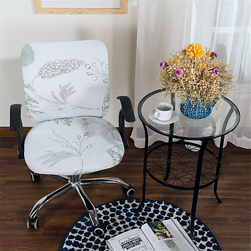 

Light Green Floral Print Computer Office Chair Cover Split Protective Stretchable Cloth Polyester Universal Desk Task Chair Chair Covers Stretch Thicken Rotating Chair Slipcover