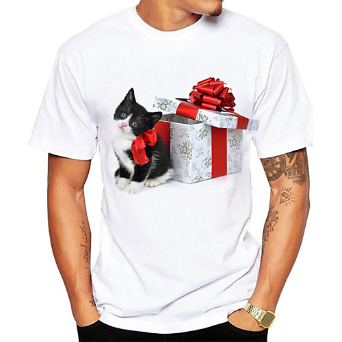 

Men's Daily Going out Basic T-shirt - 3D / Graphic / Animal Cat, Print White