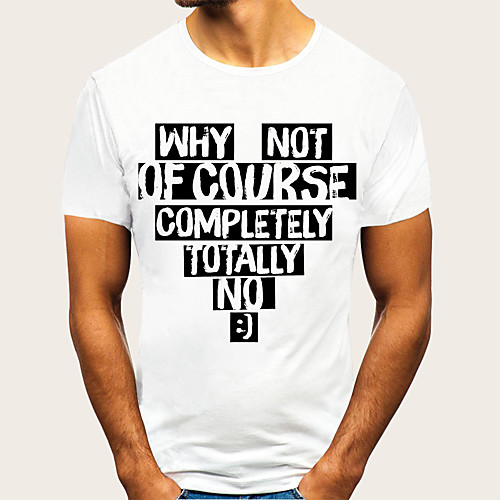 

Men's Letter Print Slim T-shirt - Cotton Basic Daily Going out Round Neck White / Black / Short Sleeve