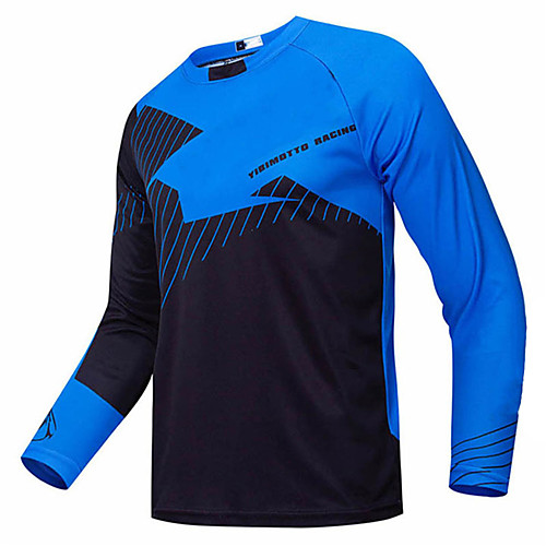 

21Grams Men's Long Sleeve Cycling Jersey Downhill Jersey Dirt Bike Jersey 100% Polyester Black / Blue Patchwork Bike Jersey Top Mountain Bike MTB Road Bike Cycling UV Resistant Breathable Quick Dry
