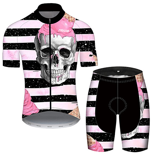 

21Grams Men's Short Sleeve Cycling Jersey with Shorts Black / Red Skull Bike UV Resistant Quick Dry Sports Patterned Mountain Bike MTB Road Bike Cycling Clothing Apparel / Stretchy